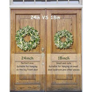 Green Eucalyptus Leaf Wreath, 24 Inch Artificial Spring Summer Wreaths